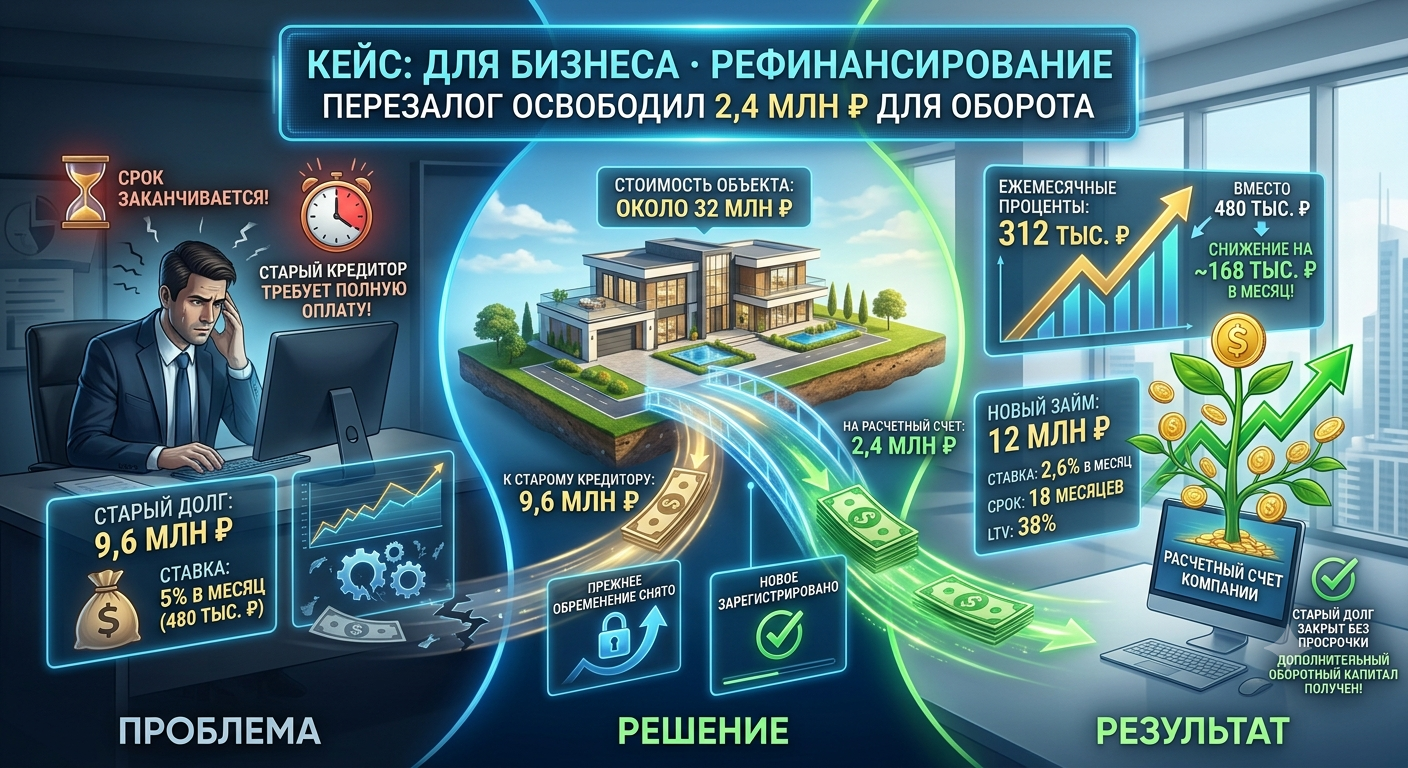 Перезалог освободил 2,4 млн ₽ для оборота